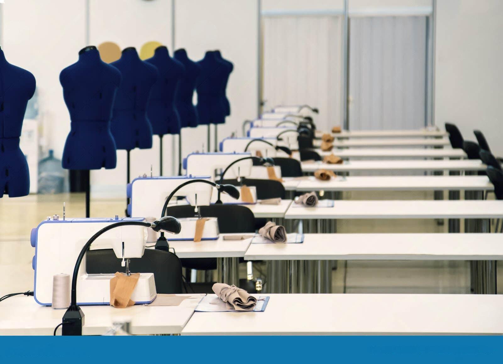 Factory floor with stitching stations